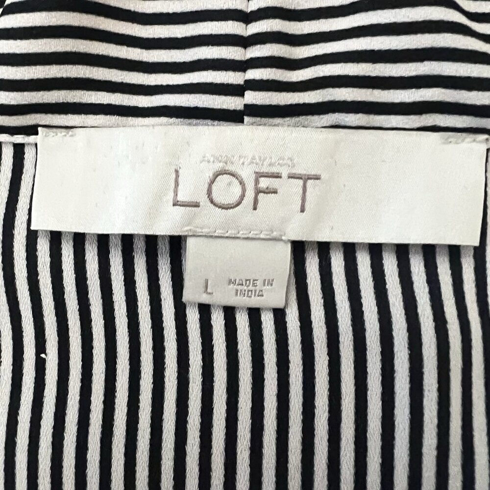 LOFT Women's Tie Neck Blouse Long Sleeve Cream Black Stripes Size Large Career - Picture 4 of 7